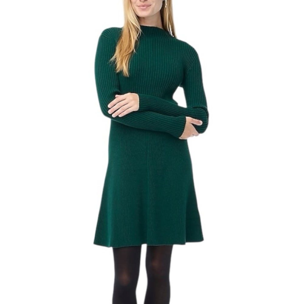 NWT J. Crew Ribbed Knit Sweater Mini Dress in Academic Green - S